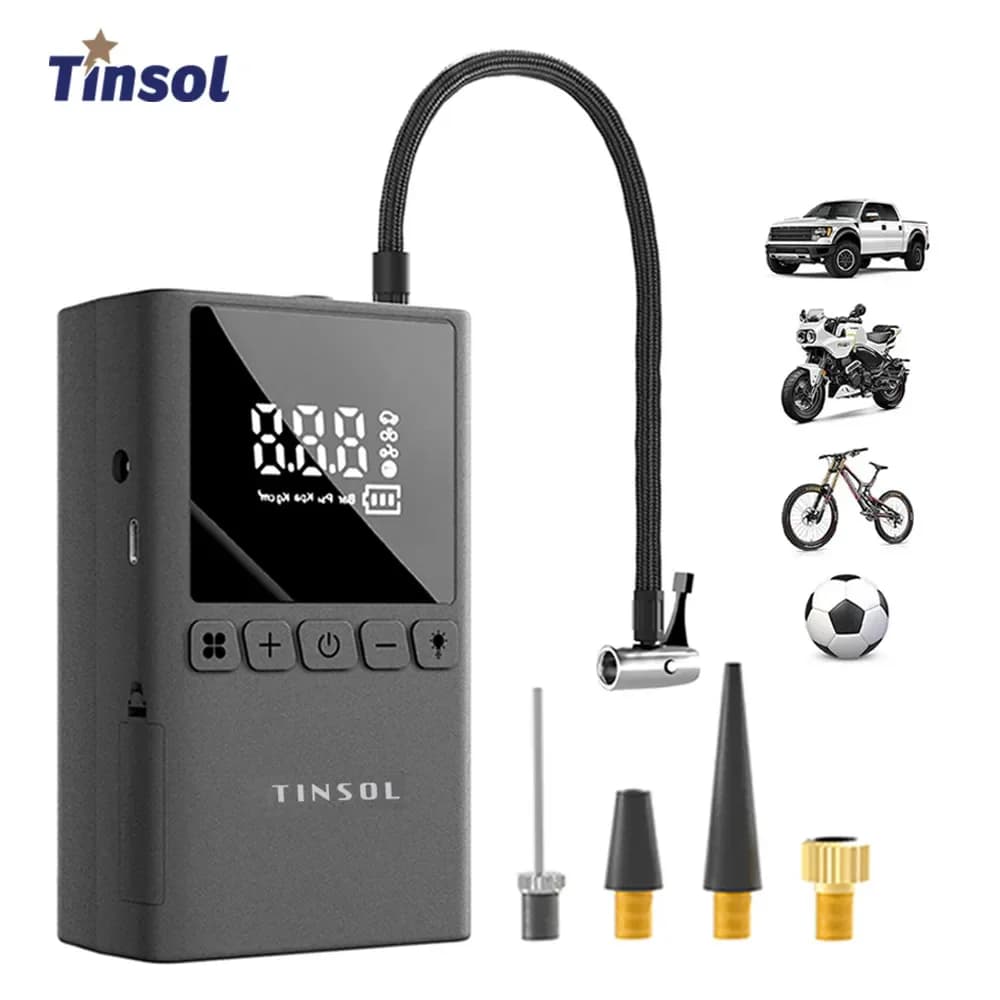 TINSOL 150PSI Portable Motorcycle Air Pump – Wireless Tire Inflator, Suitable for Bikes, Balls, Motorcycles, and Cars