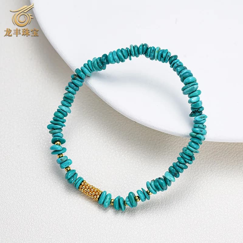 Bracciale da Donna in Argento S925 Placcato Oro 18K con Turchese Naturale