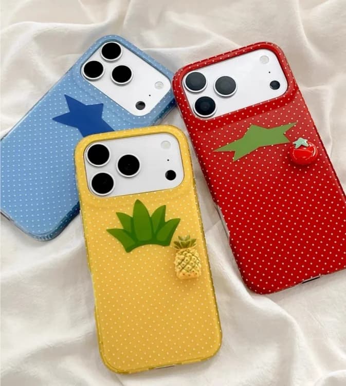 Korean Cute Polka Dot 3D Mini fruit Tomato Pineapple blueberry Phone Case For iPhone 14 15 16 17 Pro Max Stylish Cover