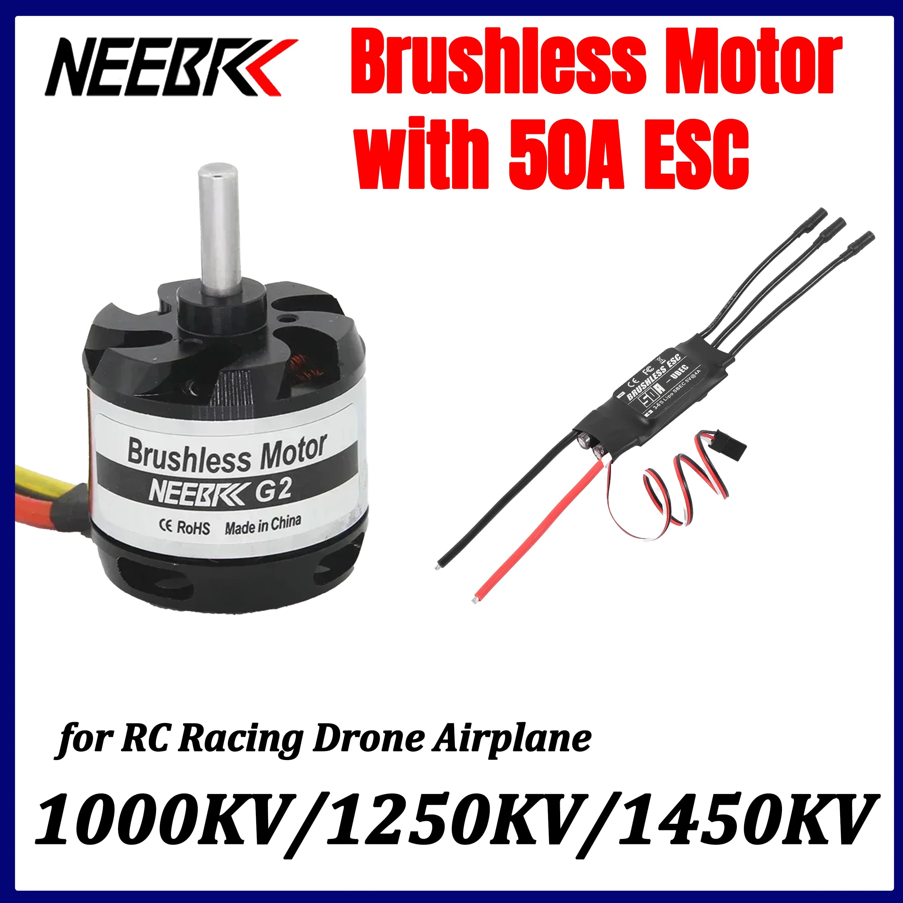 Motore Brushless Outrunner NEEBRC D3542 1250KV 1450KV con Combo ESC 50A per Aeroplani RC, Droni FPV da Corsa ad Ala Fissa, Elicotteri e Ricambi