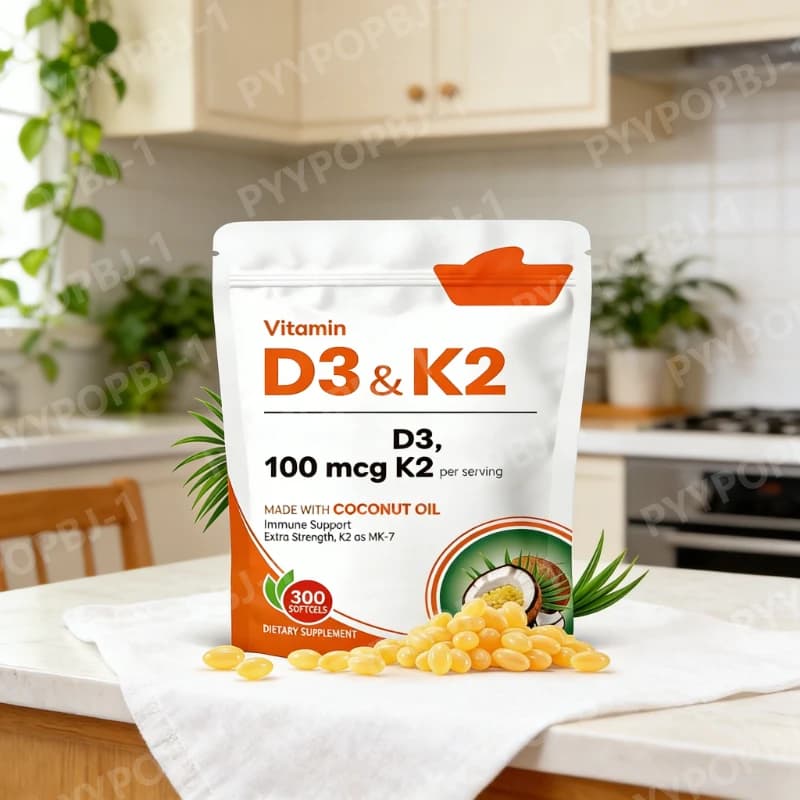 Vitamin D3 K2 2 capsules in 1 with Coconut Oil, Vitamin Supplement for Calcium Absorption and Bones Health, Easy to swallow