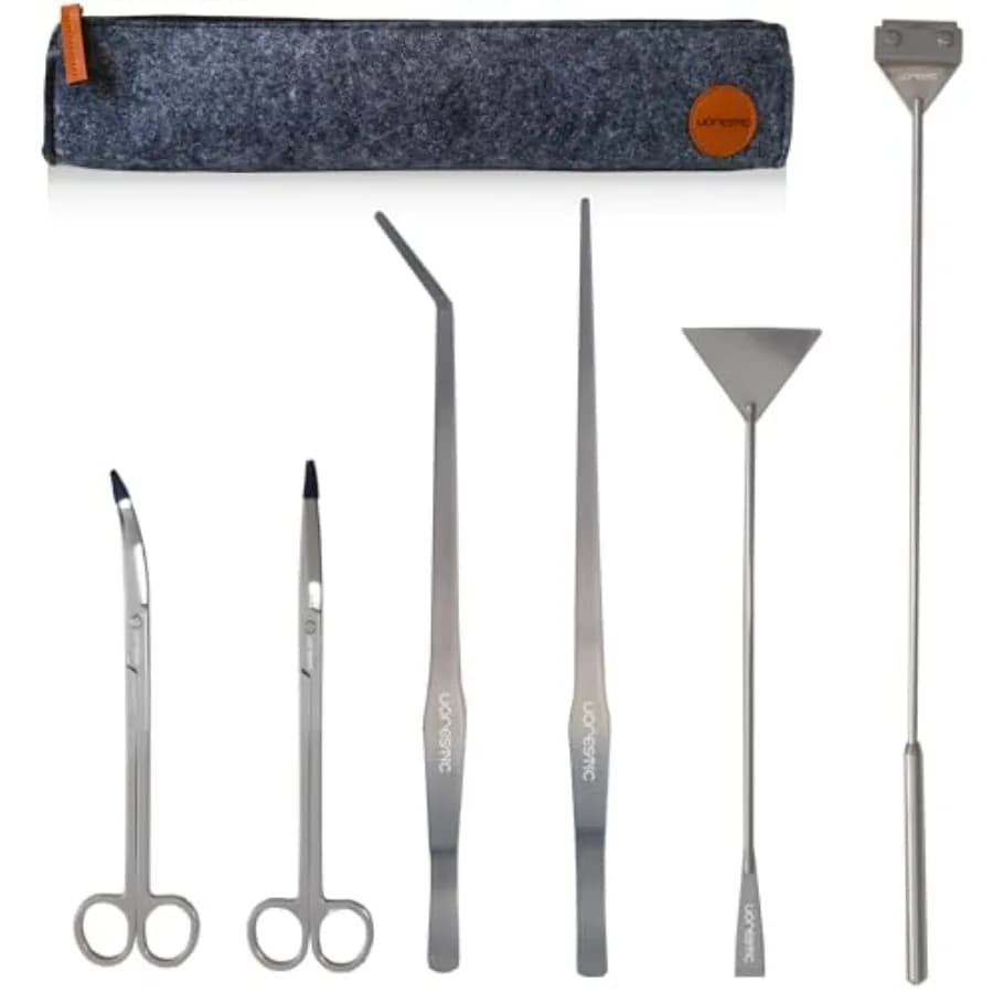 Set di Attrezzi per Acquascaping in Acciaio Inox con Pinzette, Forbici, Spatola e Raschietto per Alghe - Kit per Acquari