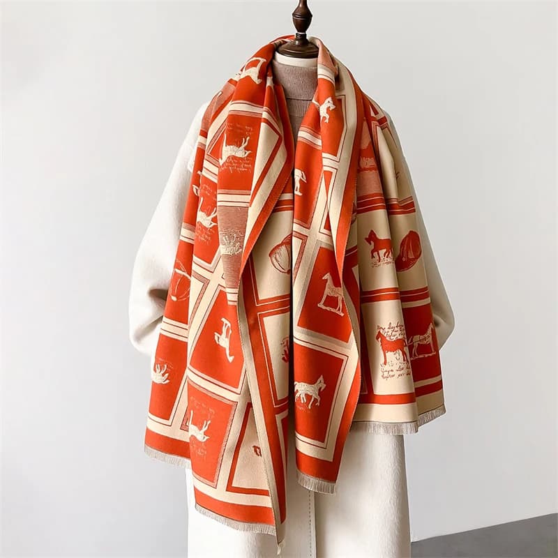 2024 Cavallo Scialle di Pashmina Sciarpa di Cachemire Calda per Le Donne di Lusso di Inverno Coperta Spessa Bufanda Femminile Wrap Bandana Echarped Stole