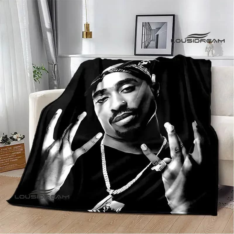 Coperta stampata con motivo 2PAC, cantante hip-hop, coperta calda per letto, coperta morbida e confortevole, coperta da viaggio, regalo di compleanno