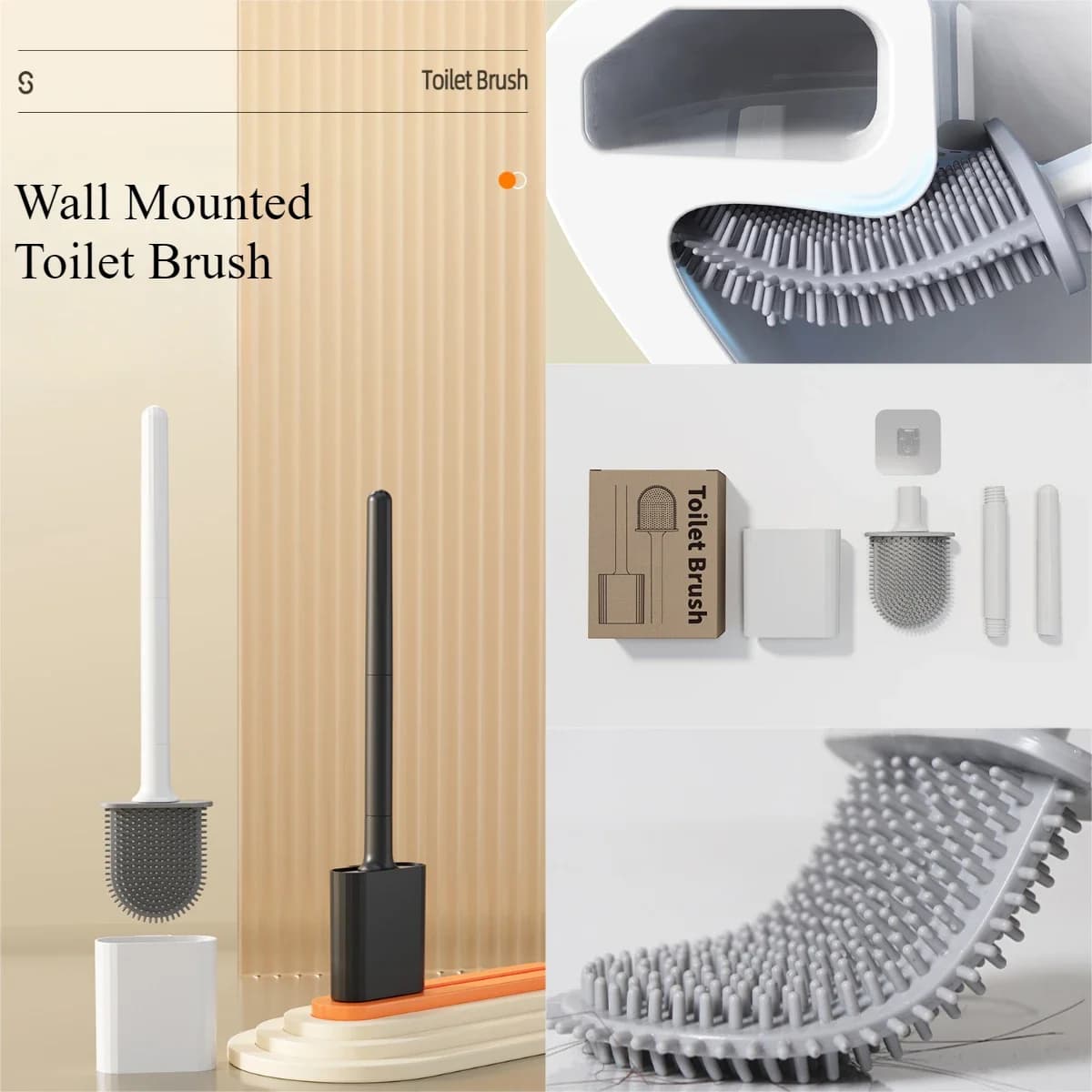 Scopino per WC flessibile in silicone a prova di perdite d'acqua con base e gancio Scopino per WC a parete Detergente per bagno domestico