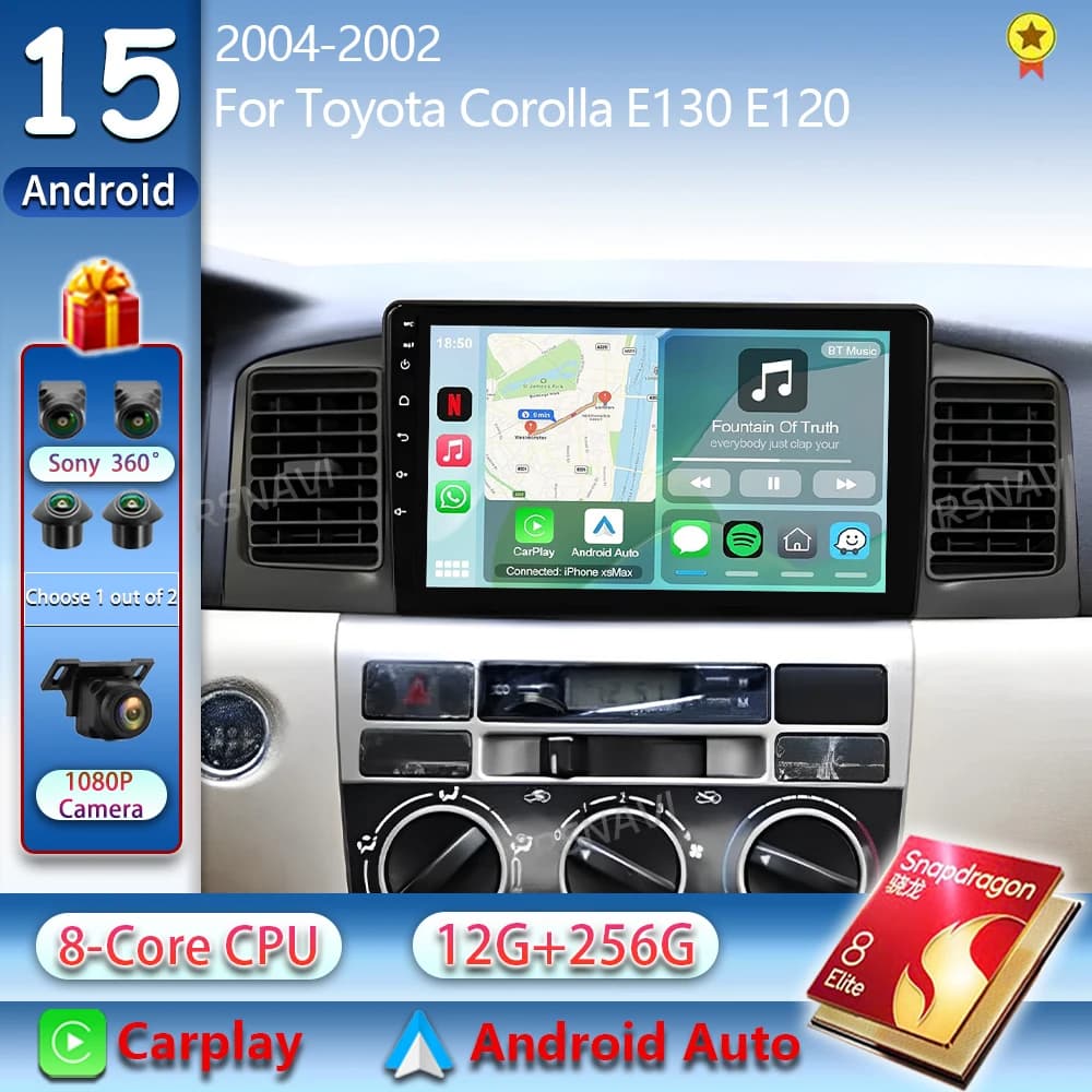 Android 15 For Toyota Corolla E120 2001 2002 2004 2K QLED Android Auto Radio Video Multimedia GPS Stereo CarPlay