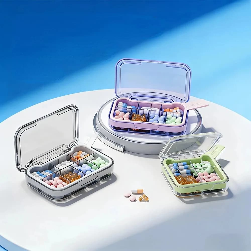 Nuovo Portatile Premium da Viaggio Piccolo Contenitore Settimanale con 4/7 Scomparti per Pillole, Vitamine, Medicinali, Oli di Pesce