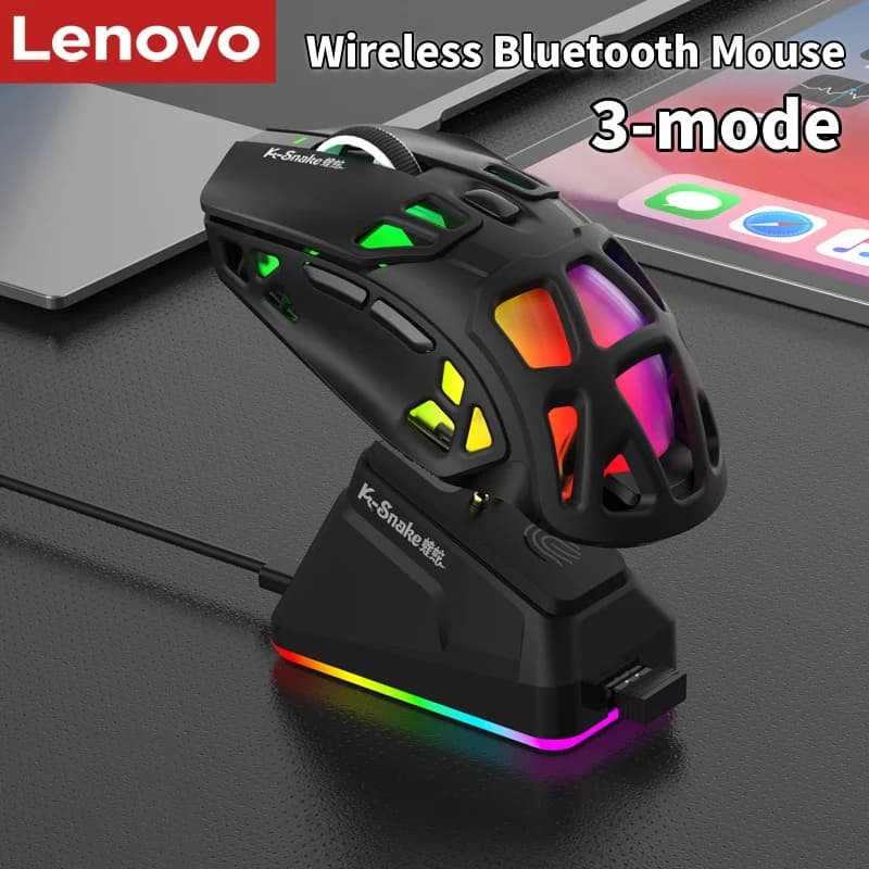 Mouse da Gaming Lenovo X9pro 12K DPI, Mouse Wireless Tri-Mode Ergonomico per E-sports, Ricaricabile, per PC, Laptop e Desktop
