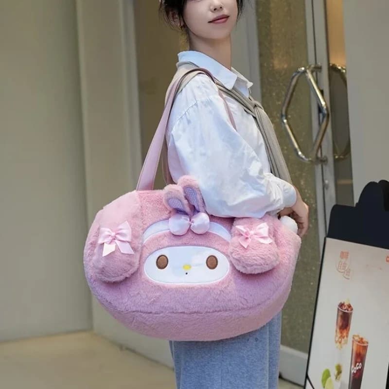 Simpatica borsa in peluche My Melody Kawaii My Sweet Piano Tote Bag per ragazze Studente Borsa a tracolla in stile giapponese di grande capacità