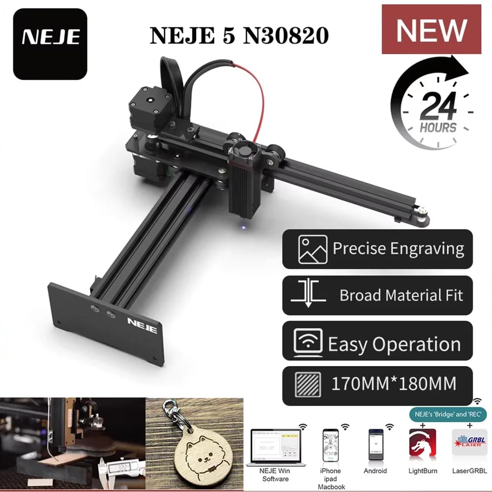 NEJE 5 N30820 Incisore Laser Portatile Mini da 20W per Incisione su Targhette Dipinte, Carta, Pelle, Legno, Plastica, Acciaio, Logo, Macchina CNC