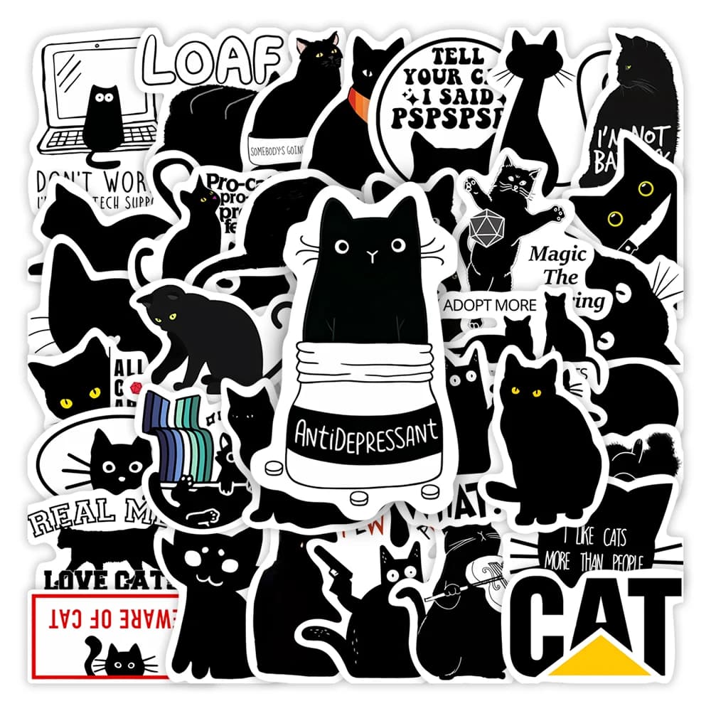 Kawaii Divertenti adesivi gatto nero Giocattoli per bambini fai da te Regalo Decalcomania decorativa per telefono Laptop Scrapbook Diario Bottiglie per bagagli Impermeabili