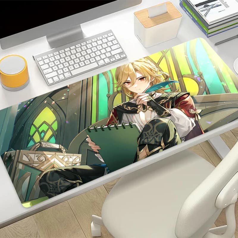 G-genshin Impact Kaveh Tappetino per mouse da gioco Accessori Ufficio Gamer Tastiera Tappetino da scrivania Tappetino antiscivolo Tappetino per PC grande Tappetino per mouse
