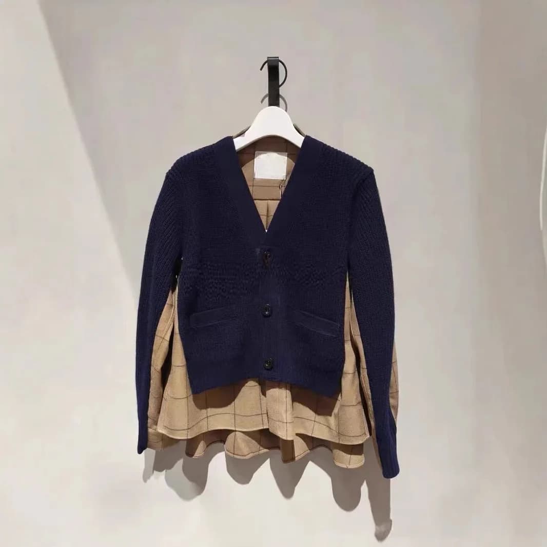 Maglione lavorato a maglia patchwork autunno/inverno 2024 con cappotto casual