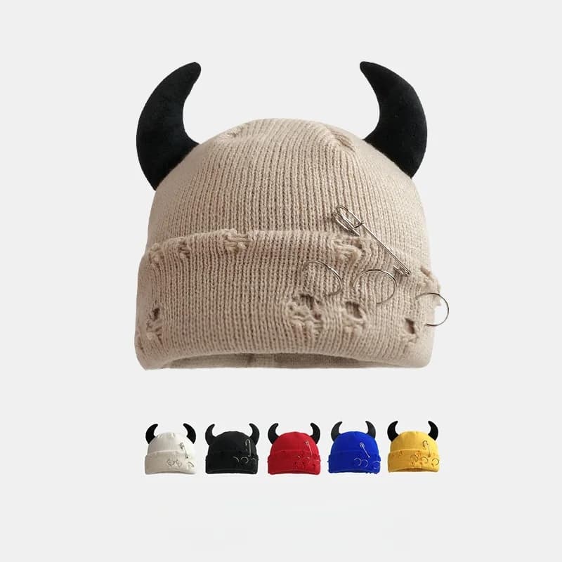 New Unisex 2026 Knit Cap with Devil Horn, Hot Winter Hat in Yarn Style Hip Hop with Consumable Effect for Men and Women