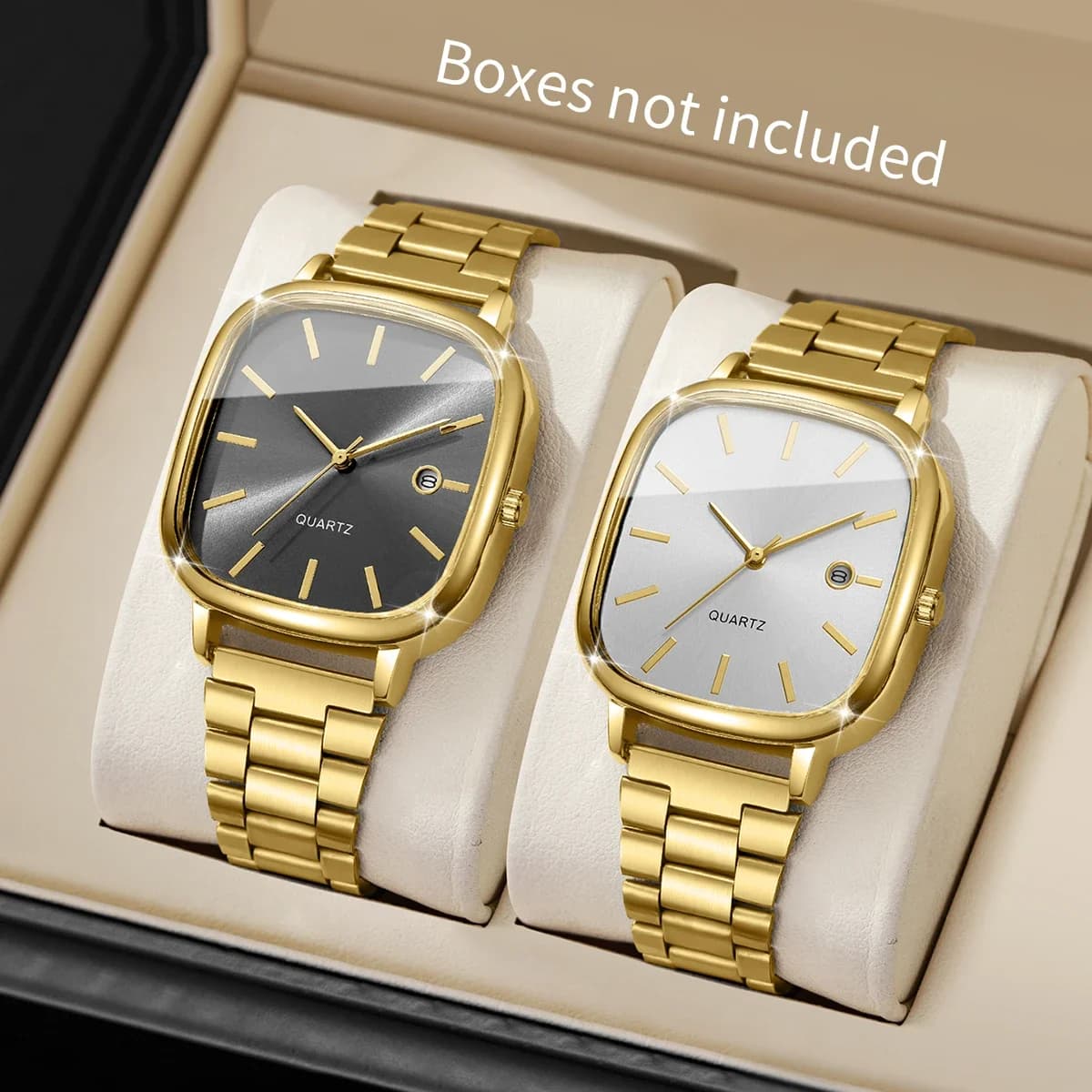Set of 2 Men's Fashion Watches with Calendar, Quartz Movement, Simple Design, Business Watches, Gift (Without Box)