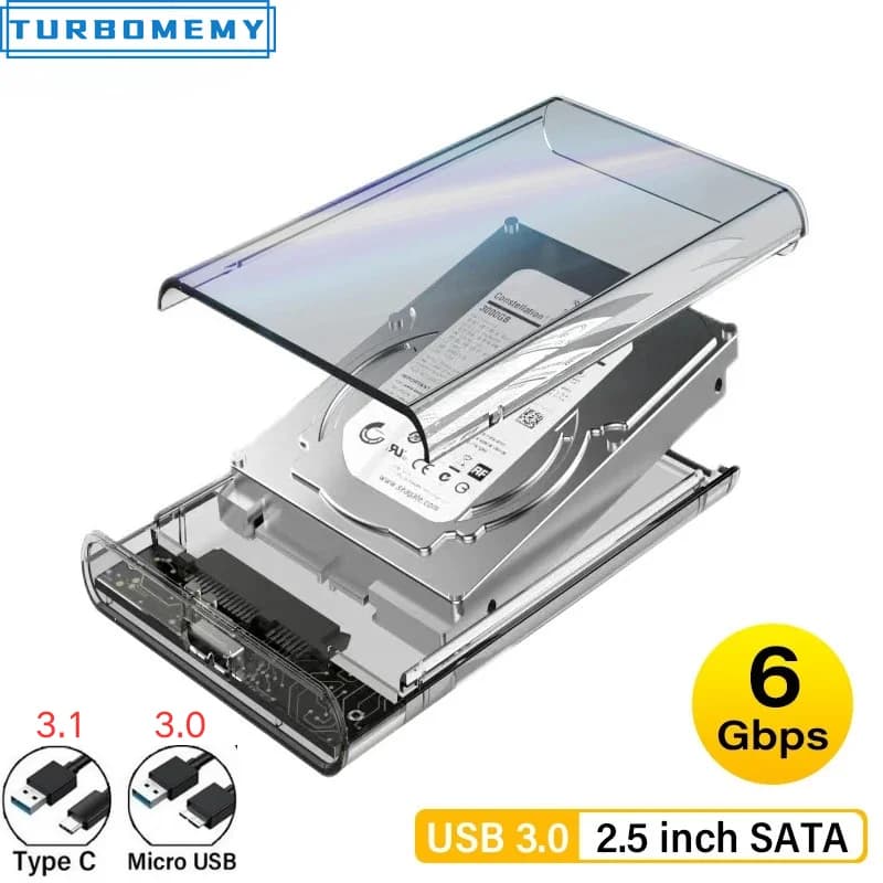 Box per Disco Rigido Mobile USB3.0 6Gbps, 2.5 Pollici SATA a USB3.1, Custodia per HDD/SSD Trasparente, Supporta HDD fino a 6T