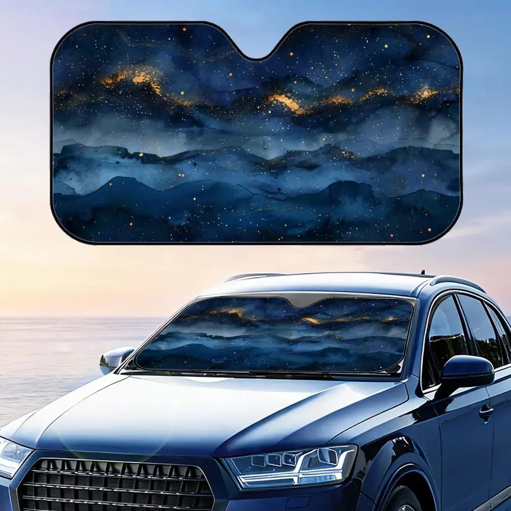 Parasole Auto Pieghevole Universale con Design Astratto Notte Stellata, Protezione UV e Isolamento Termico