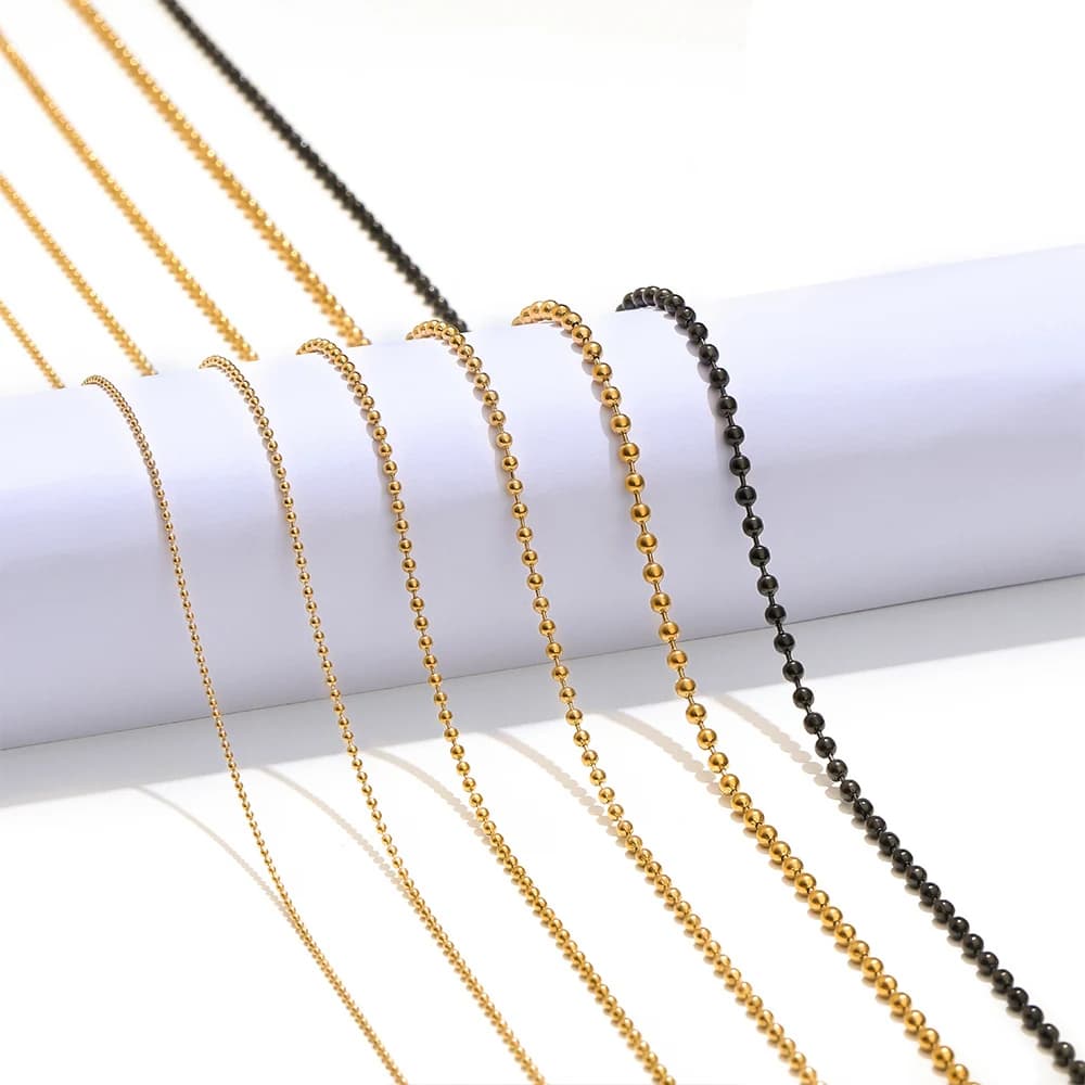 Catene a sfera con perline rotonde da 1 metro in acciaio inossidabile da 1,2-3 mm per gioielli fai da te, creazione di portachiavi, collane, risultati, bracciale, materiale sfuso
