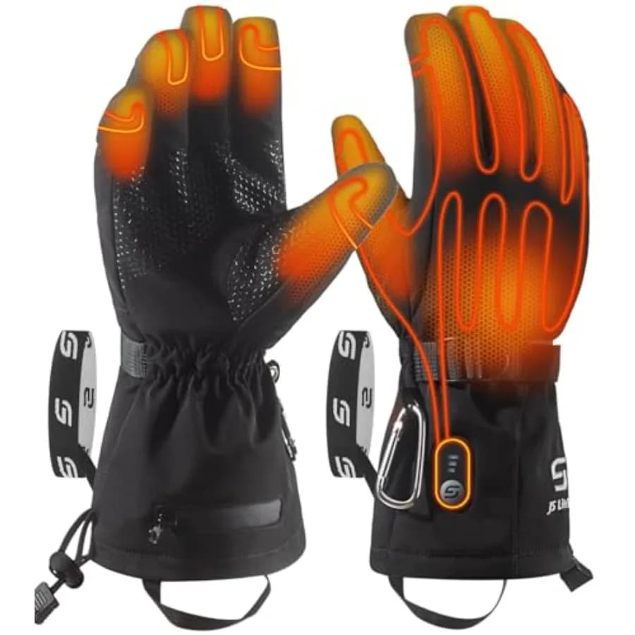 Heated Gloves for Winter Ski, Work, Motorcycle: Wind- and Water-Resistant Polyester with Black Color, Touch-Screen Compatible a