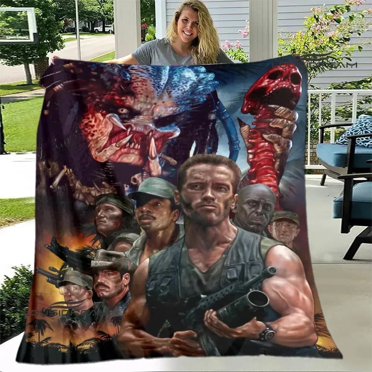 Alien vs. Coperta con stampa Predator, coperta da picnic, coperta sottile, coperta in flanella, morbida e confortevole, coperta da viaggio, coperta da letto, regalo di compleanno