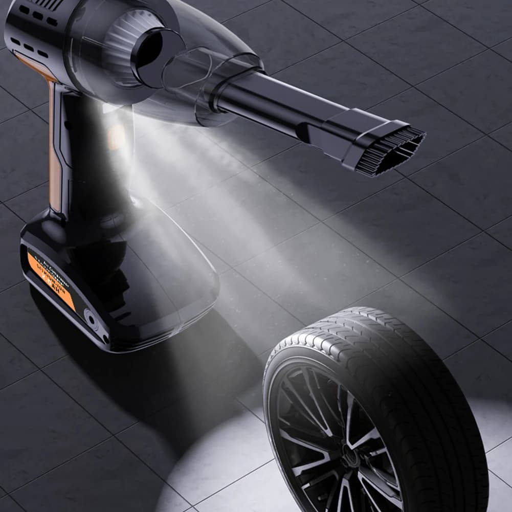 Aspirapolvere per auto wireless portatile 4 in 1 Forte aspirazione Gonfiatore per pneumatici Illuminazione a LED Pompa d'aria Manometro per pneumatici