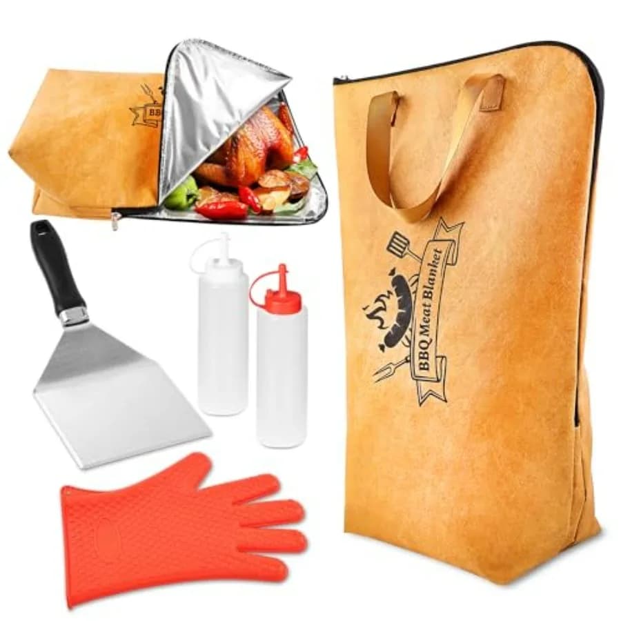Set di Accessori per Barbecue 5-in-1 con Coperta Termoisolante per Riposare la Carne e Spatola Resistente, Kit di Utensili BBQ, 5 Strati per la Ritenzione del Calore