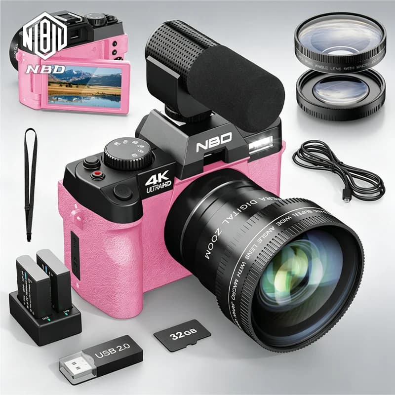 Fotocamera Digitale Professionale NBD 4K per Vlog, Videocamera Compatta con Controllo App, Webcam, Registratore Vintage per YouTube, 48MP, Zoom Digitale 16X, Regalo Ideale per Ragazze e Ragazzi