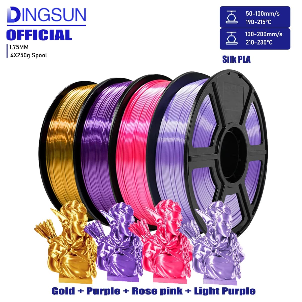 3D Printer Filament, PLA Silk Filament, 200/250g/500g/1000g Bobbin, Dimensional Precision 1,75mm +/- 0.03mm