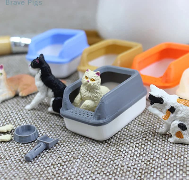 3 pz/set decorazione della casa in miniatura lettiera per gatti modello mini pala forniture per animali domestici per bambola accessori fai da te giocattolo