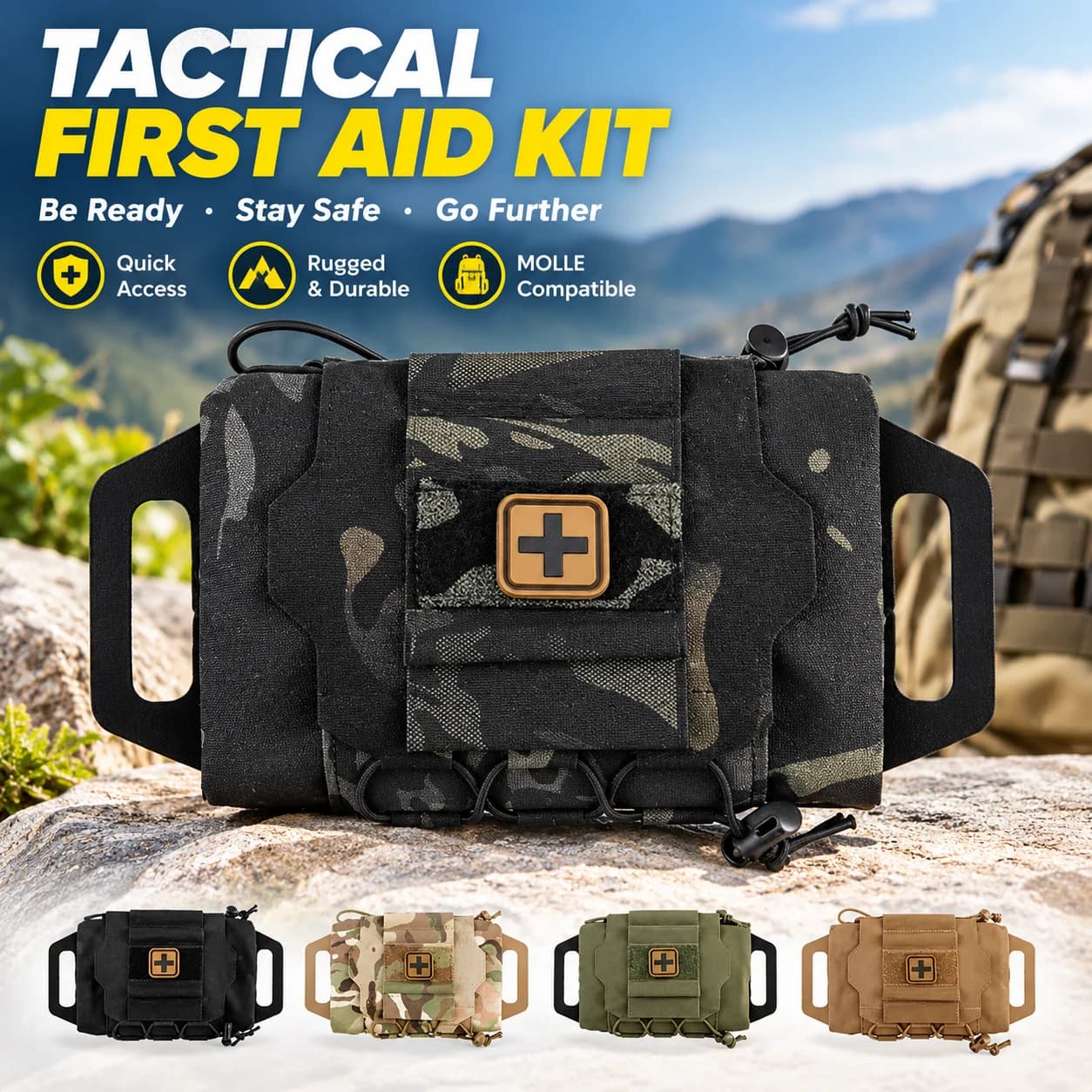 MOLLE Tactical First Aid Kit Pull-Out Medical Pouch Cordura Hypalon Belt Vest Hunting Survival Gear 25x16cm
