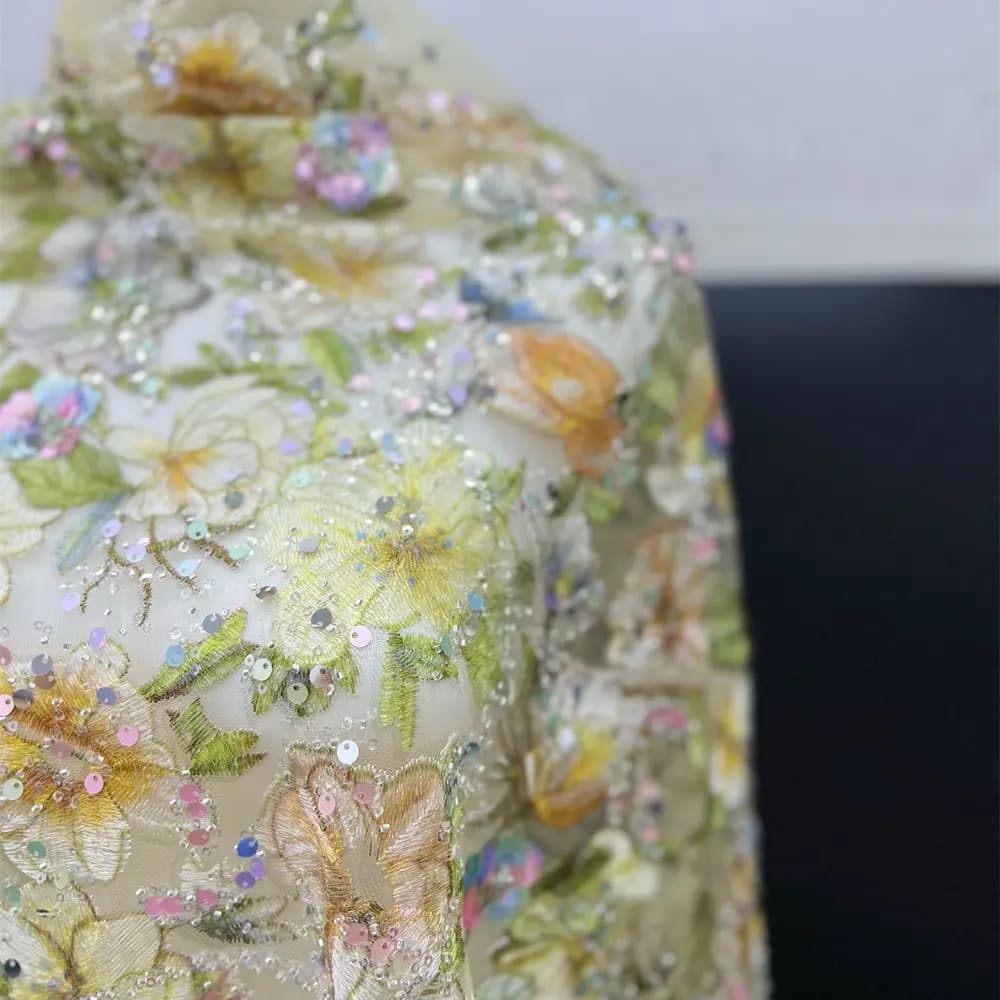 130cm wide Floral Heavy Duty Stereo Embroidery Fabric Modern Wedding Print Mesh Yarn Fabric SC690