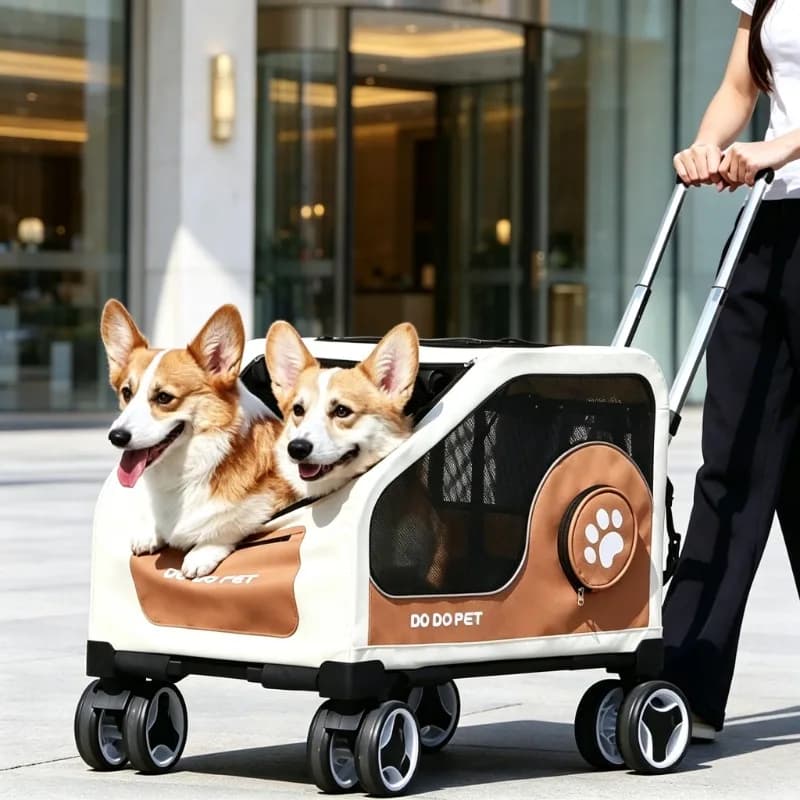 Foldable Pet Stroller with Retractable Handle Multi Dogs Trolley Carrier Large Breathable Outdoor Travel Dogs Cats Strollers
