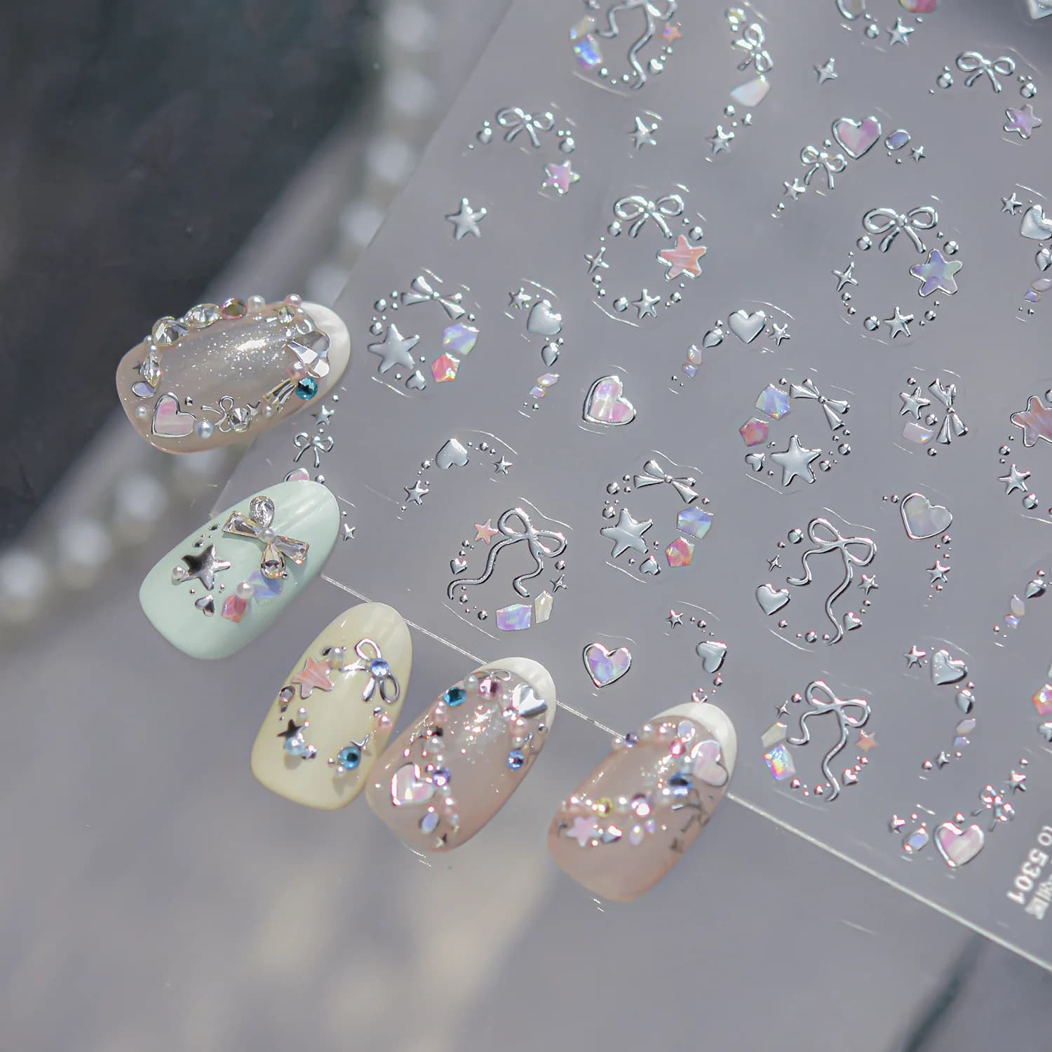 5D Metal Dreamy Stars Love Garland Stickers Exquisite Nail Art Decoration Self Adhesive Nail Stickers 3D Decals Manicure DIY