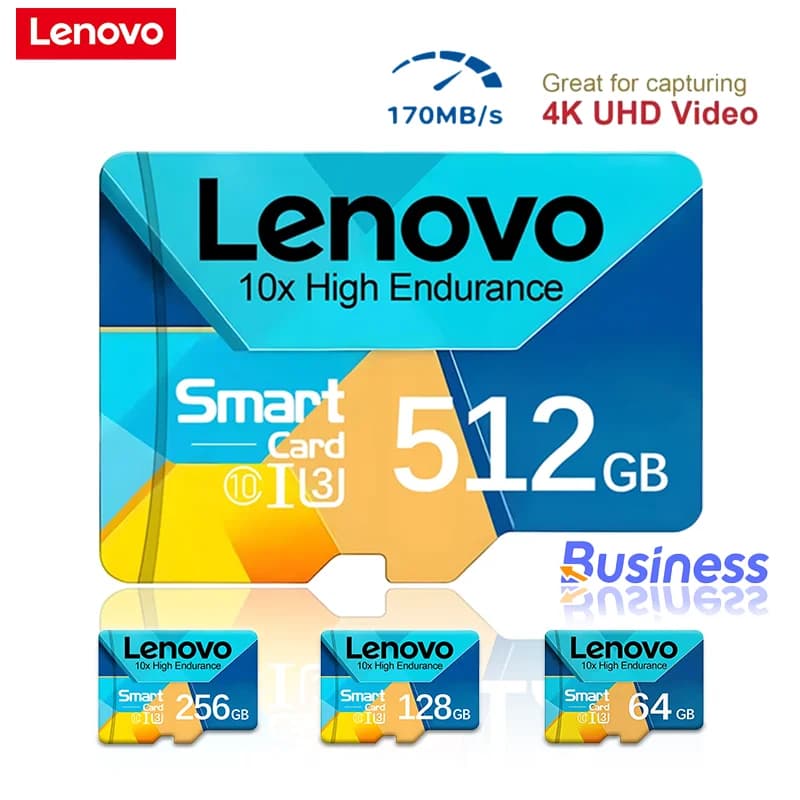 Scheda di Memoria Micro TF SD Lenovo ad Alta Velocità 256GB 512GB Classe 10, Scheda TF V10 64GB 128GB per Smartphone, Fotocamere e Altoparlanti