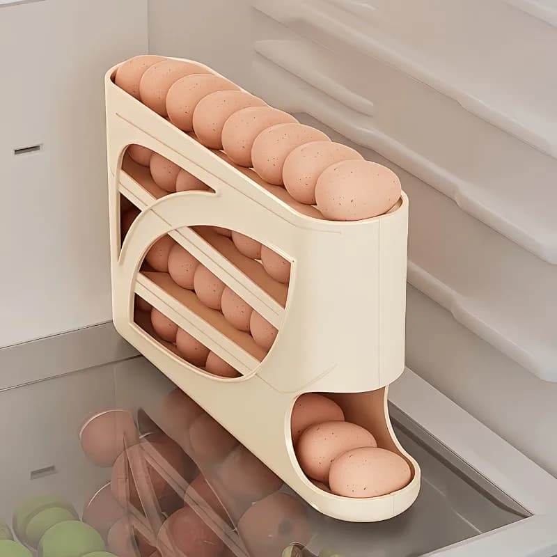 1Pcs Auto Rolling Egg Dispenser Fridge Storage Box, 30 Eggs Holder, Food Grade Plastic, Space-Saving Fridge Kitchen Organizer
