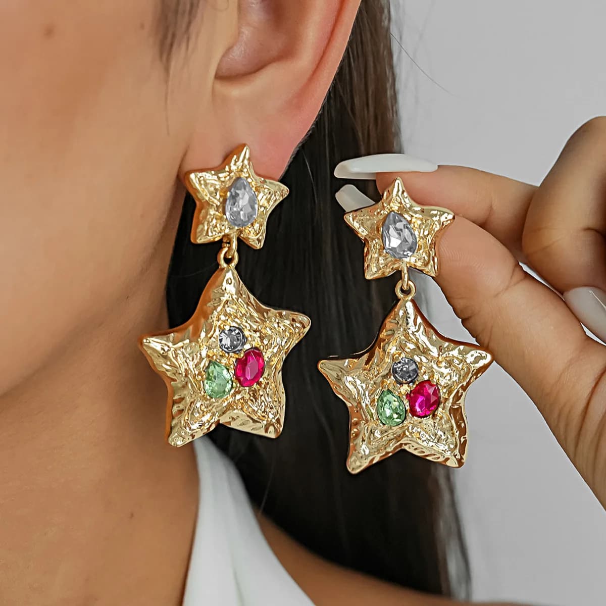 DIGADAGU Alloy Rhinestone Star Dangle Earrings New Luxury Exaggerated Earrings Women Party Jewelry Accessories