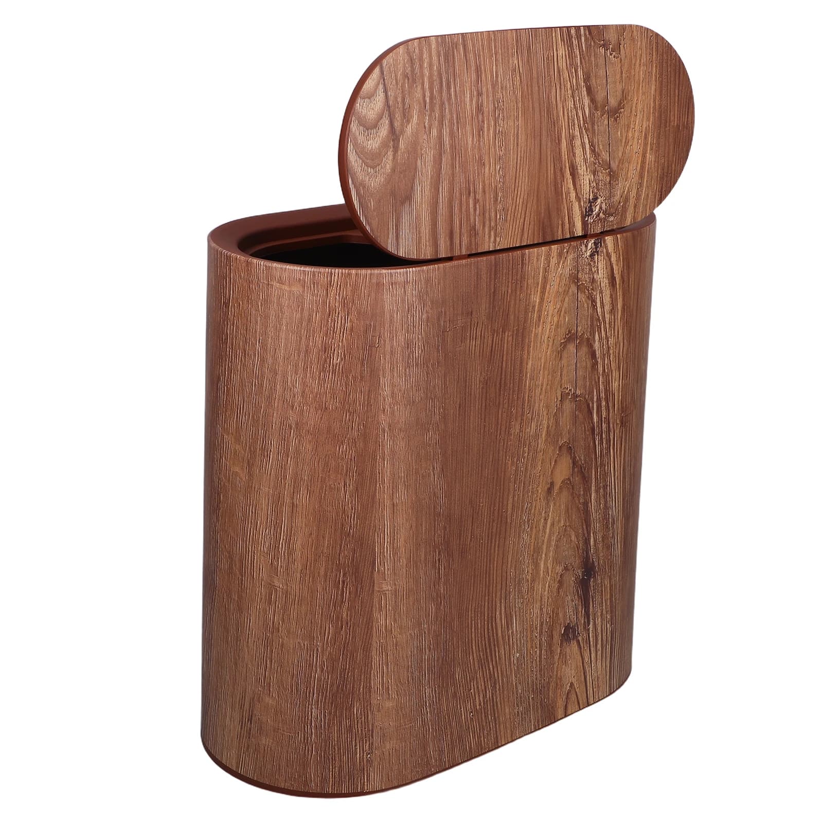 Pattumiera con venature del legno per bagno Bidone della spazzatura sottile e stretto con coperchio Cestino per rifiuti in plastica rustico piccolo 14L - Casa con controllo degli odori