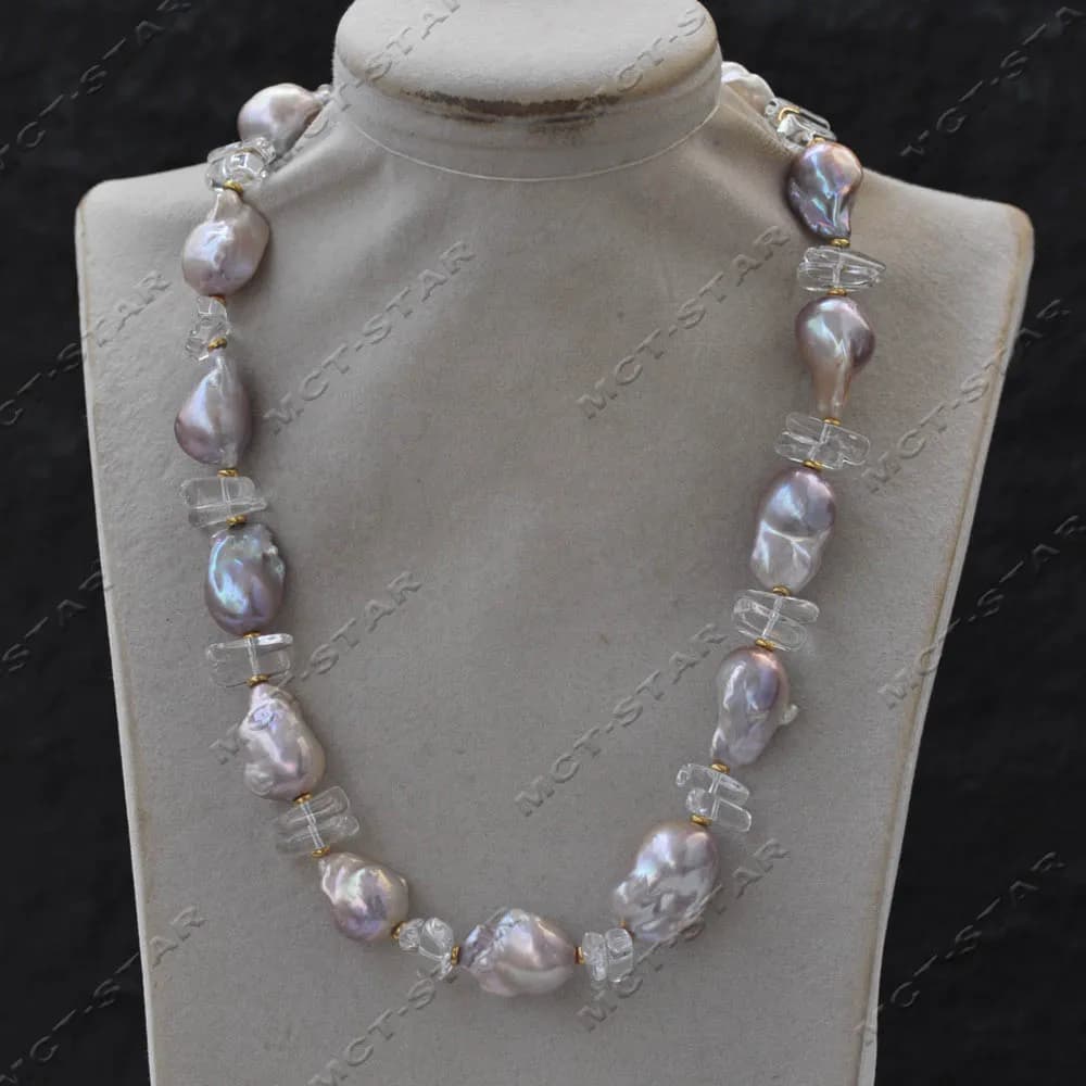 MCT·STAR Collana con farfalla in cristallo trasparente con perle Keshi barocche lavanda da 18'' 21 mm (Z14522)