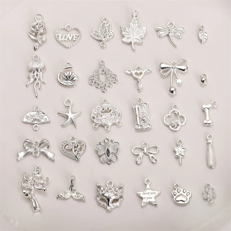 Alloy Vintage New Chinese Style Pendant Lotus Butterfly Heart Fish Leaf Charms For DIY Bracelet Necklace Jewelry Making Findings