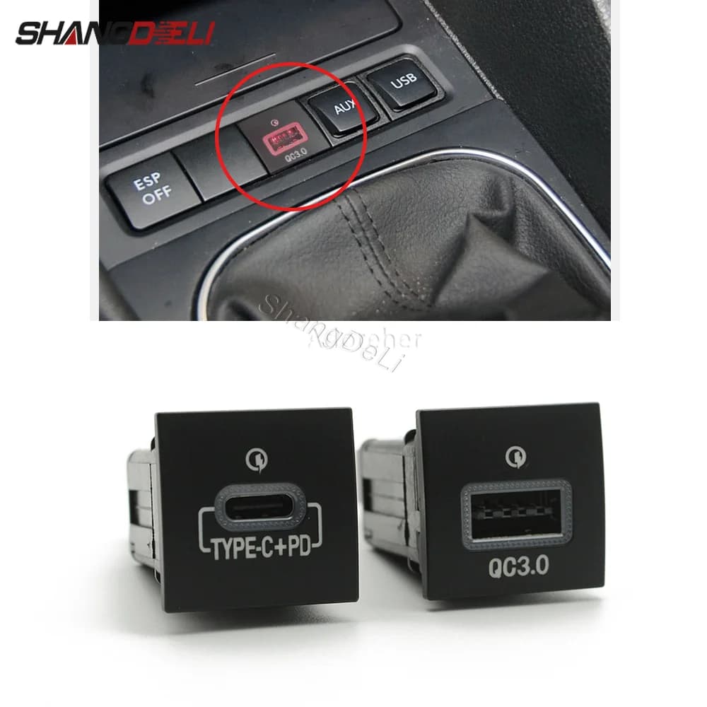 1PC Caricabatteria Da Auto Dual USB PD Tipo C Carica Del Telefono Adattatore di Ricarica Pulsante Per VW Golf 6 Mk6 Jetta 5 MK5 EOS Scirocco 2006 - 2012