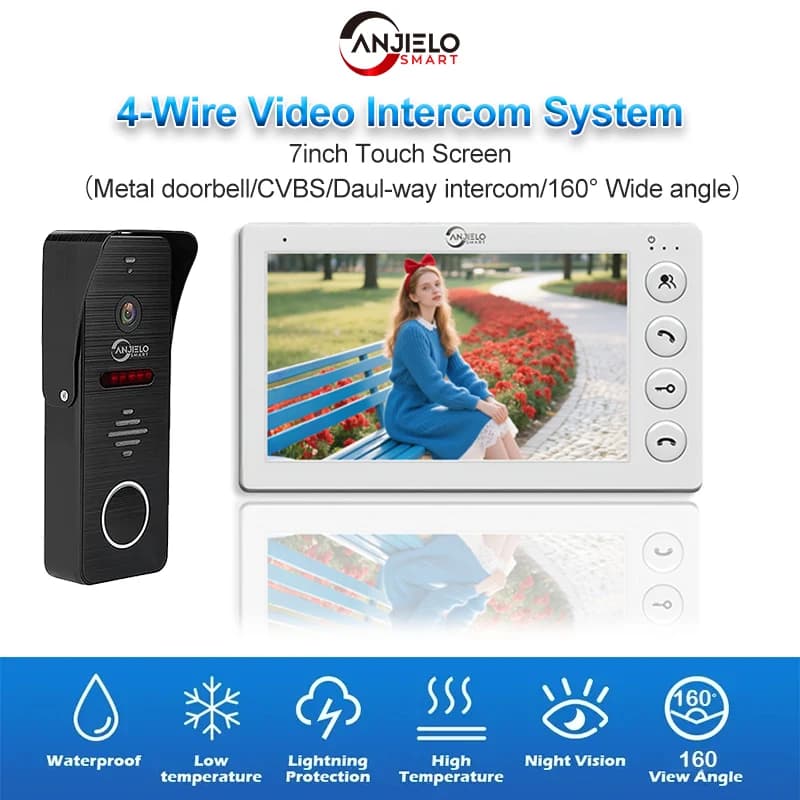 ANJIELO Sistema videocitofonico Home CVBS Campanello in metallo a 4 fili 160 ° Protezione di sicurezza grandangolare
