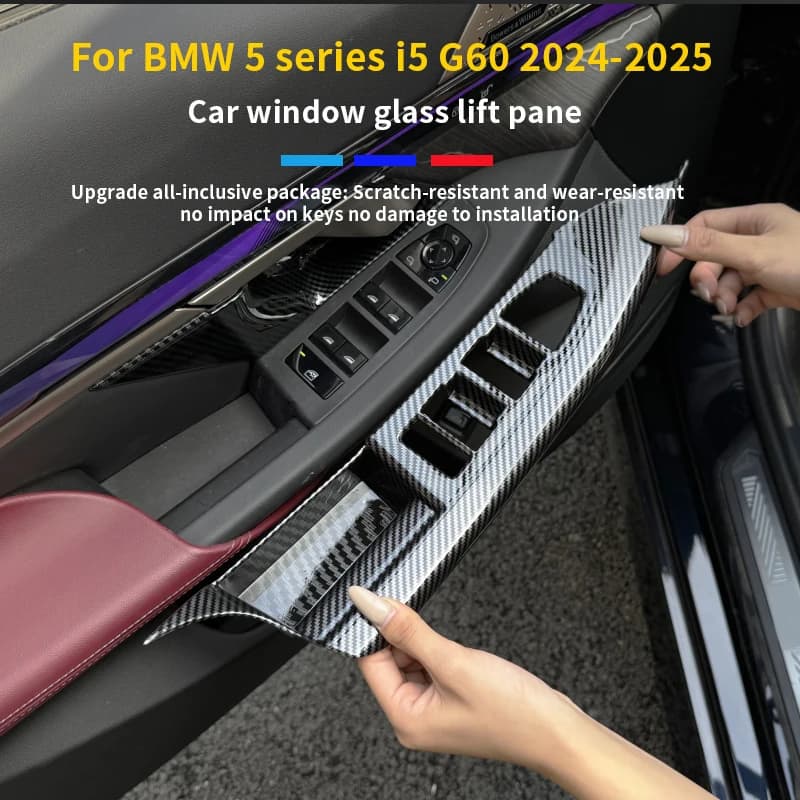 4PCS Per BMW Serie 5 i5 G60 2024-2025 ABS In Fibra di Carbonio Finestre Aumento Interruttore Sul Pannello di Vetro Ascensore Copertura di Controllo InterniAccessori