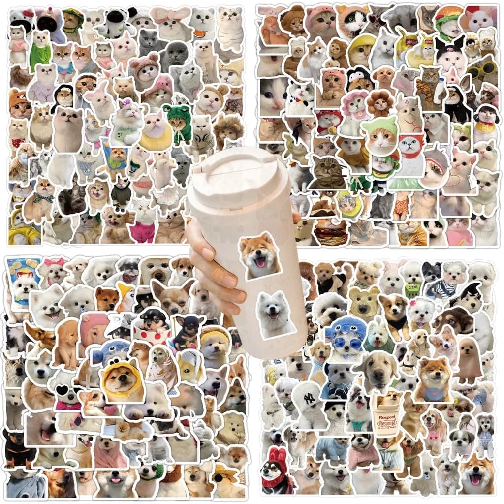 100 Pezzi Adesivi Graffiti MEME Realistici di Cuccioli e Gatti per Casco, Bicicletta, Diario, Astuccio, Decalcomanie, Sticker Story Store
