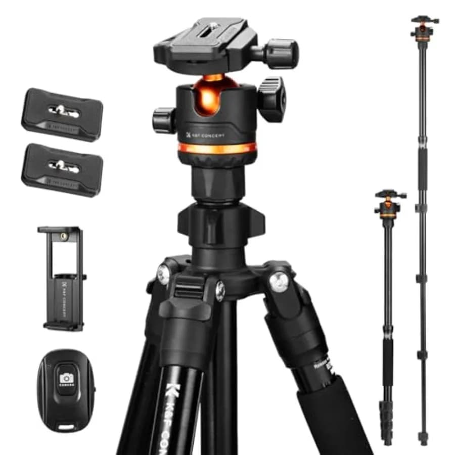 Treppiede per Fotocamera da 76 Pollici, Treppiede da Viaggio con Rotazione a 360 Gradi ° Supporto per Telefono con Testa a Sfera, Carico Massimo 8 kg, Monopiede Staccabile, Treppiede Compatto