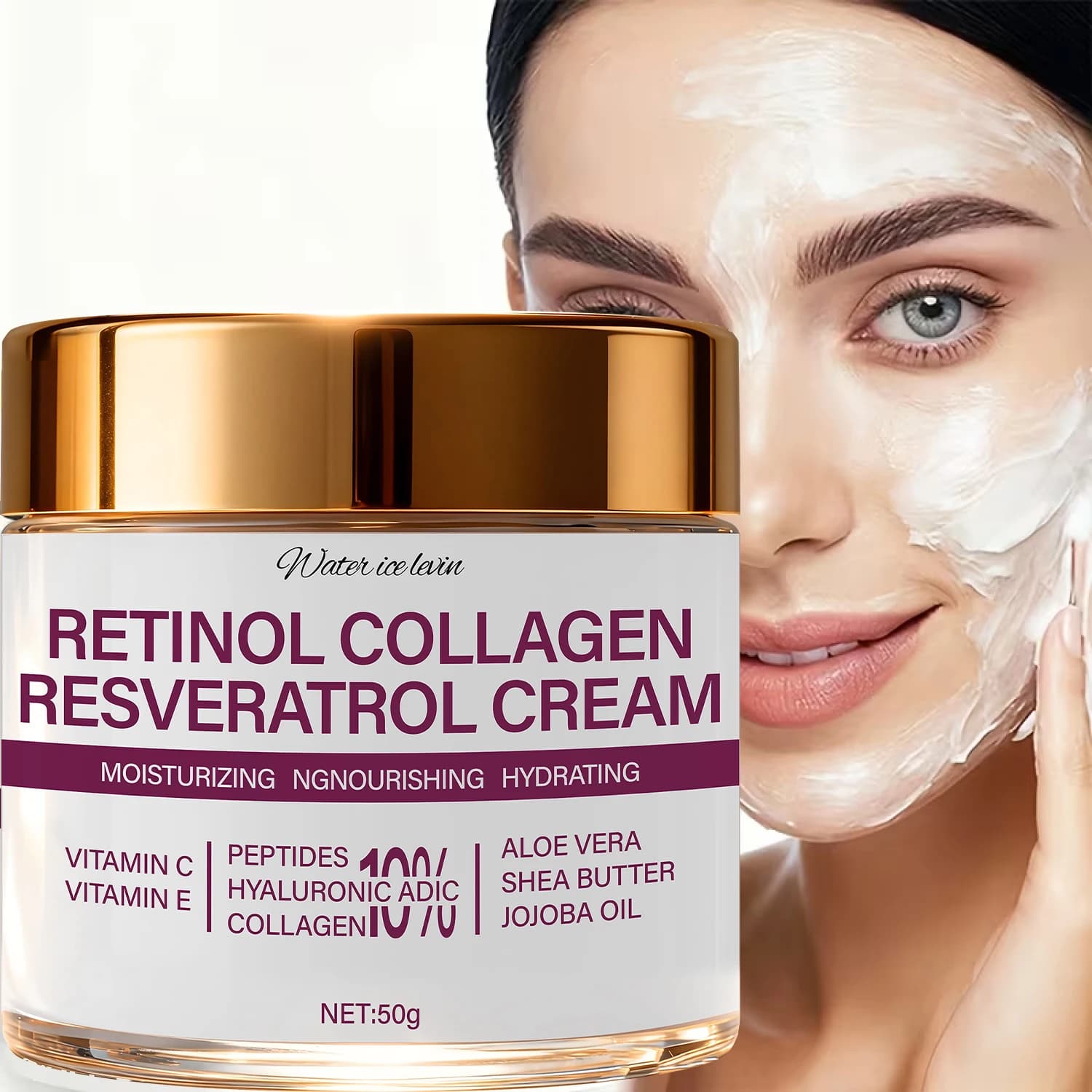 Collagen resveratrol cream at the retinol: moisturize/nutre/hydrate, increase soft skin, packaged with vitamins and hyaluronic acid