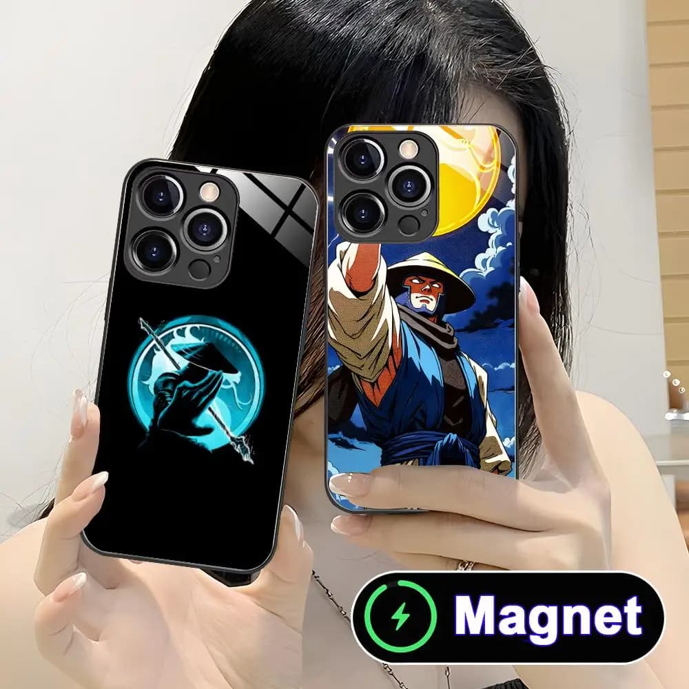 Cover per iPhone Mortal Kombat Raiden in vetro magnetico per modelli 17, 16, 15, 14, 13, 12, 11 Air, Pro, Max, Plus, Mini