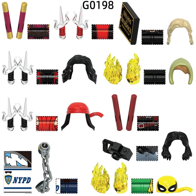Set di Mattoncini MOC Sai Stick Book, Manette, Fotocamera, Mantello, Action Figure, Armi, Pantaloni, Accessori per Capelli, Modelli, Giocattoli, Regali G0198