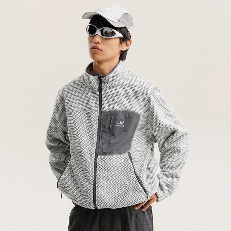 Autumn Winter Polar Fleece Wavy Stripes Jacket Men Women Outdoor Mountain Travel Hiking Breathable Warm Sport Jacket Unisex Coat