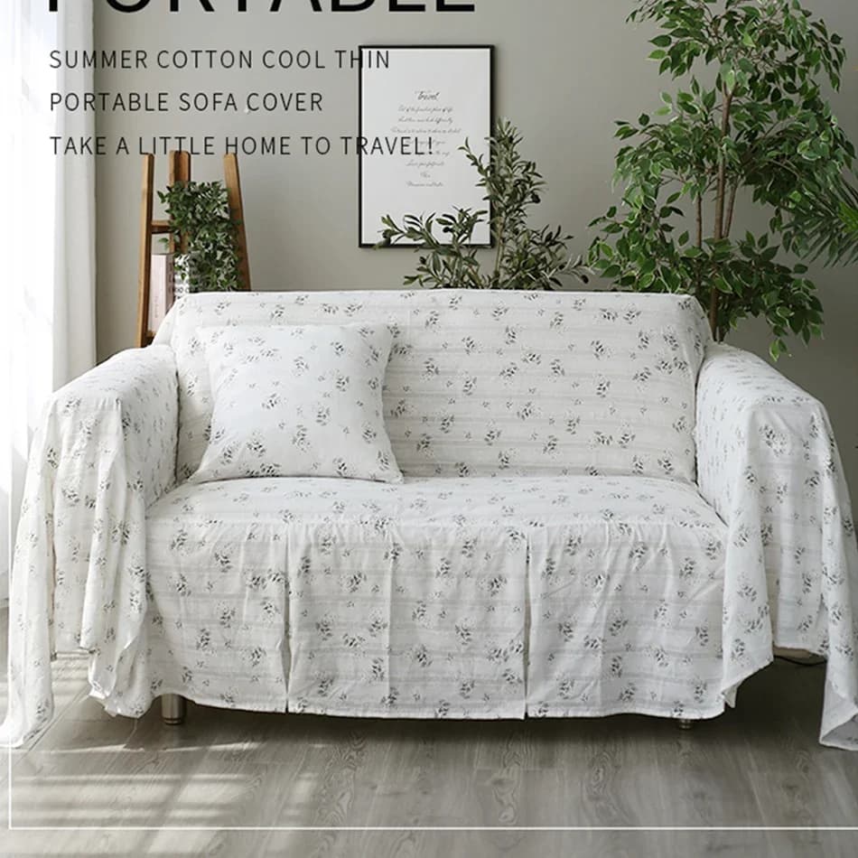 Korean-style Cotton Sofa Cover Blanket Sofa Towel White lilacs for Living Room Furniture Decor Tapestry Couch Cover in Spring