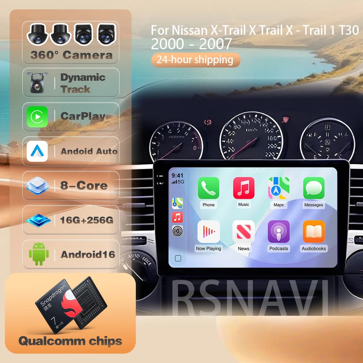For Nissan X-Trail X Trail X - Trail 1 T30 2000 - 2007 Plug and Play Carplay Auto 2K QLED Screen Car Radio Player Android 16